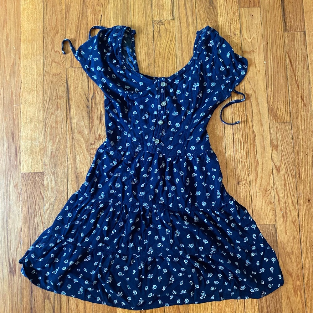 Hollister Navy Blue White Floral Print Dress